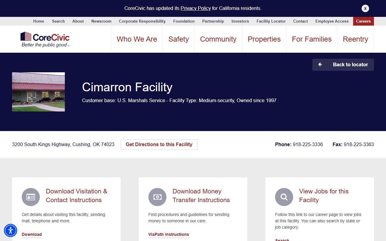Cimarron Facility Payne County federal and ICE detainee information