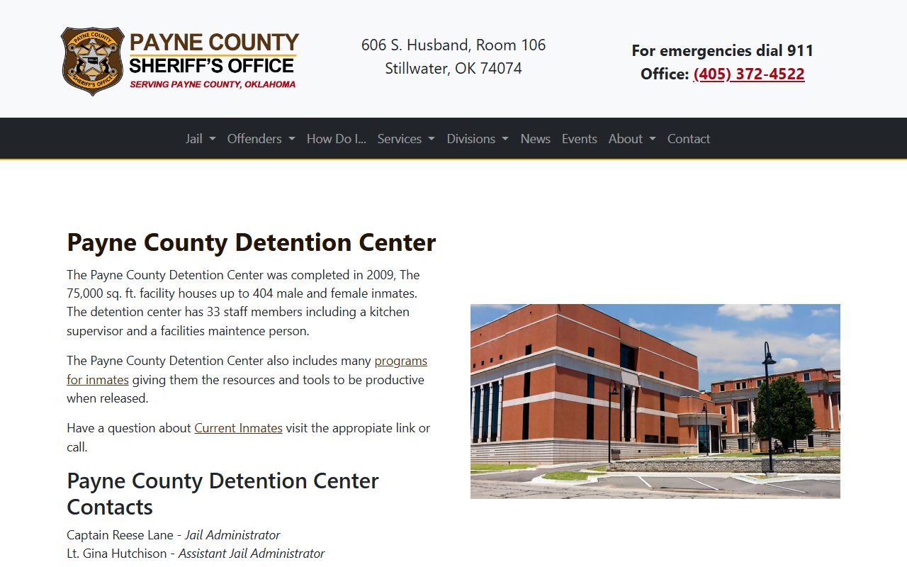 Payne County Detention Center inmate lookup and facility information