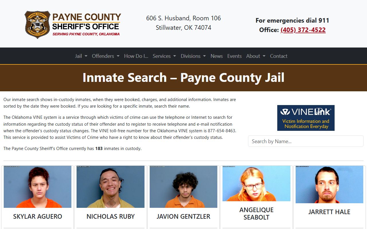 Payne County inmate population roster search cards and booking photos